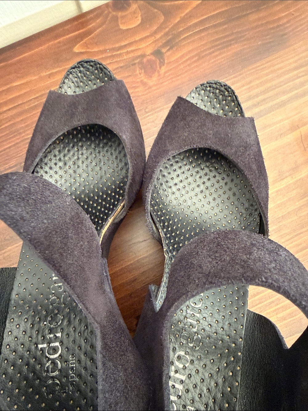 Pedro Garcia black Suede Platform Wedge Sandals Peep Toe Hook Loop EU 41 - Picture 8 of 16